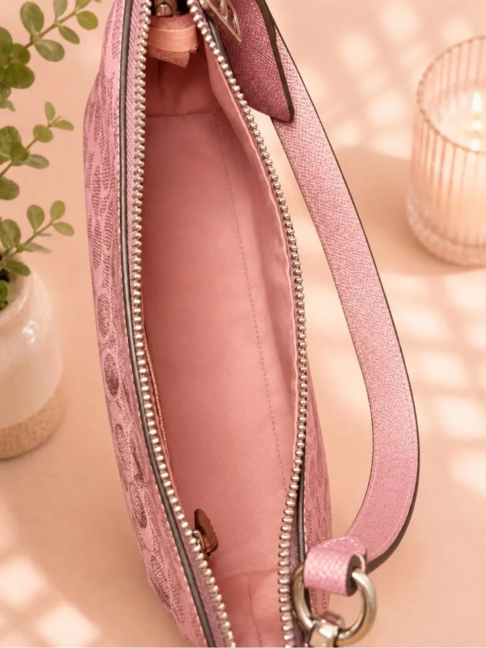 COACH Signature Jacquard Shoulder Bag in metallic pink